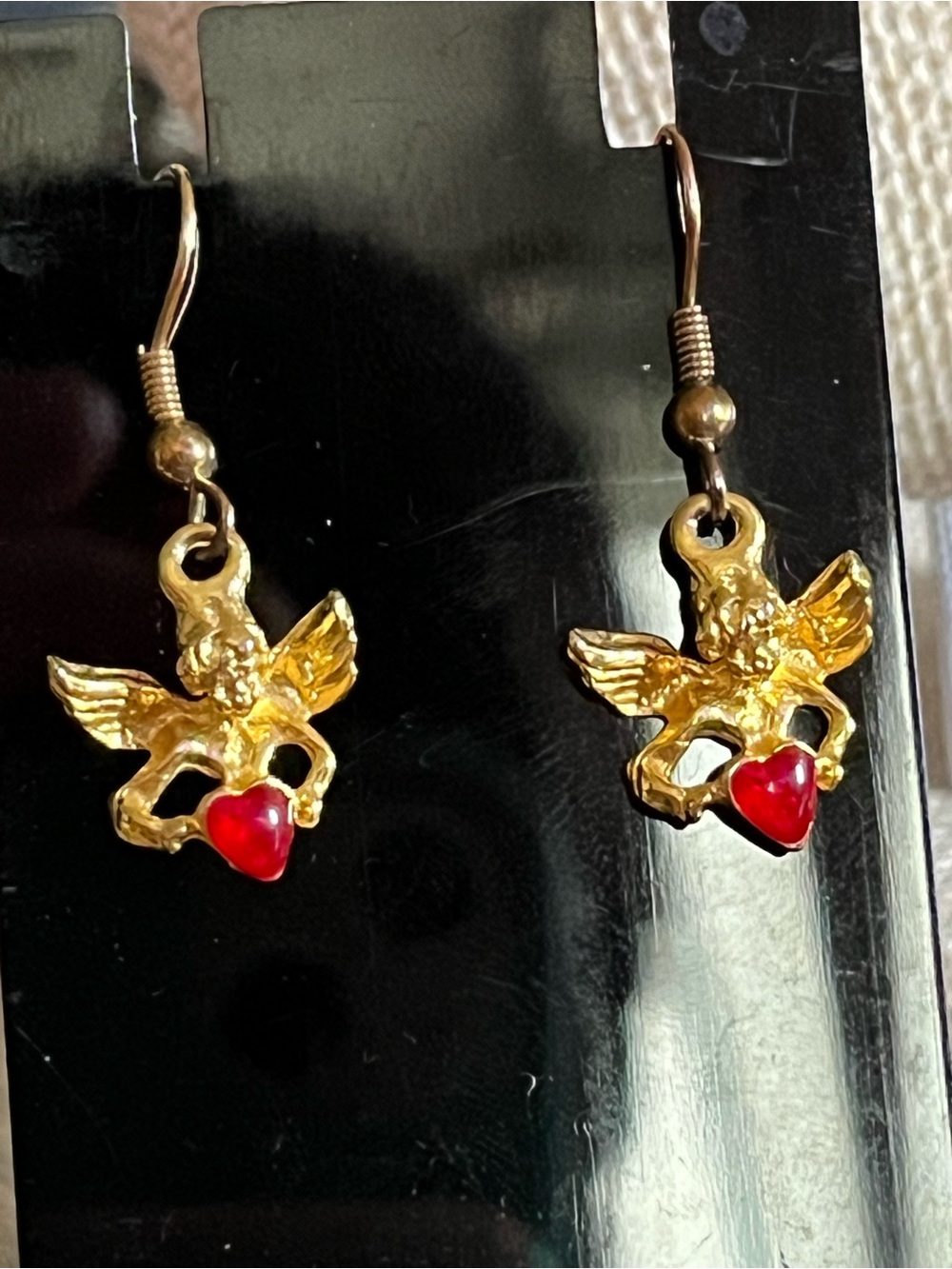 Bundle Cherub Gold and Red Heart Drop Earrings - Women Jewelry - Picture 2 of 3